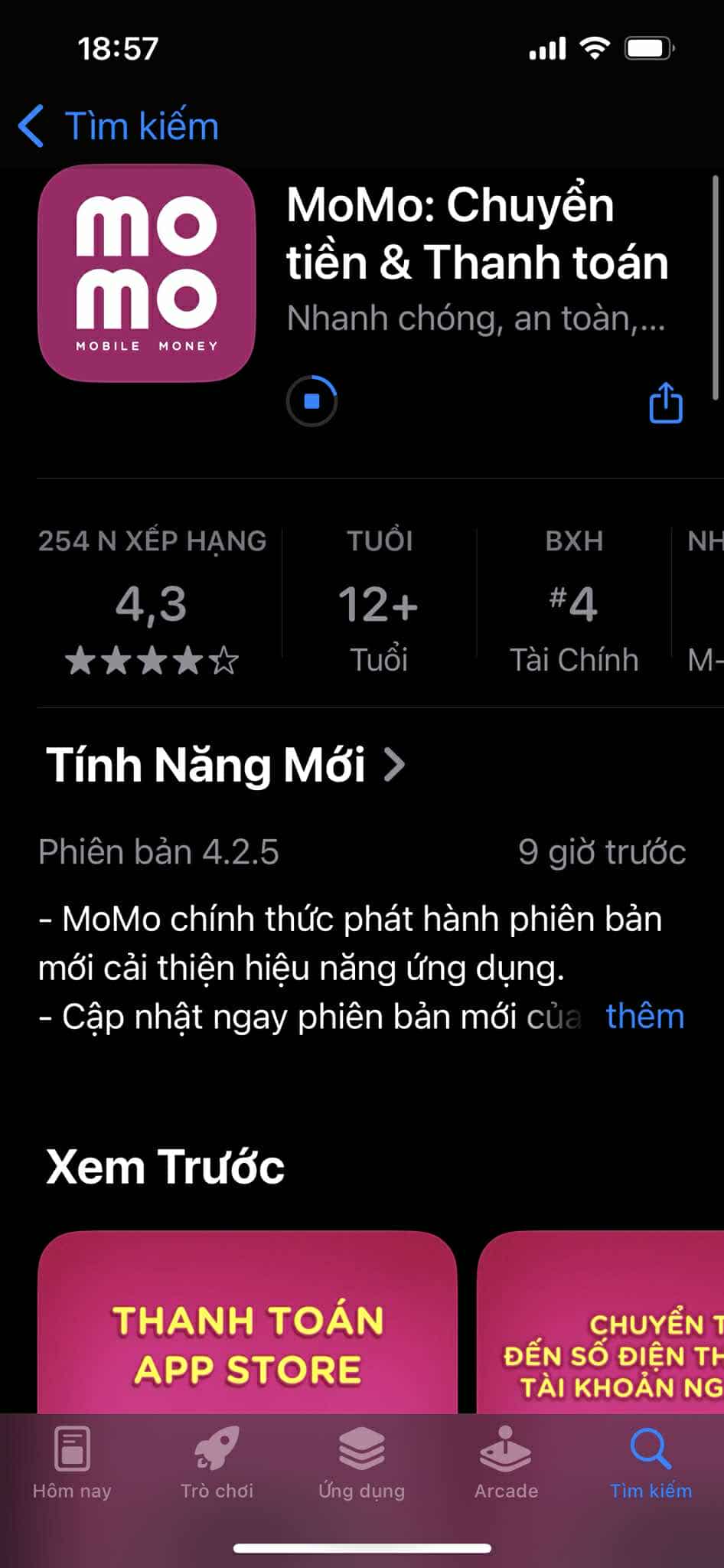 cài đặt ví momo